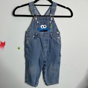 Vintage 1990s Cookie Monster Sesame Street Denim Jean Overalls Size 18 Months